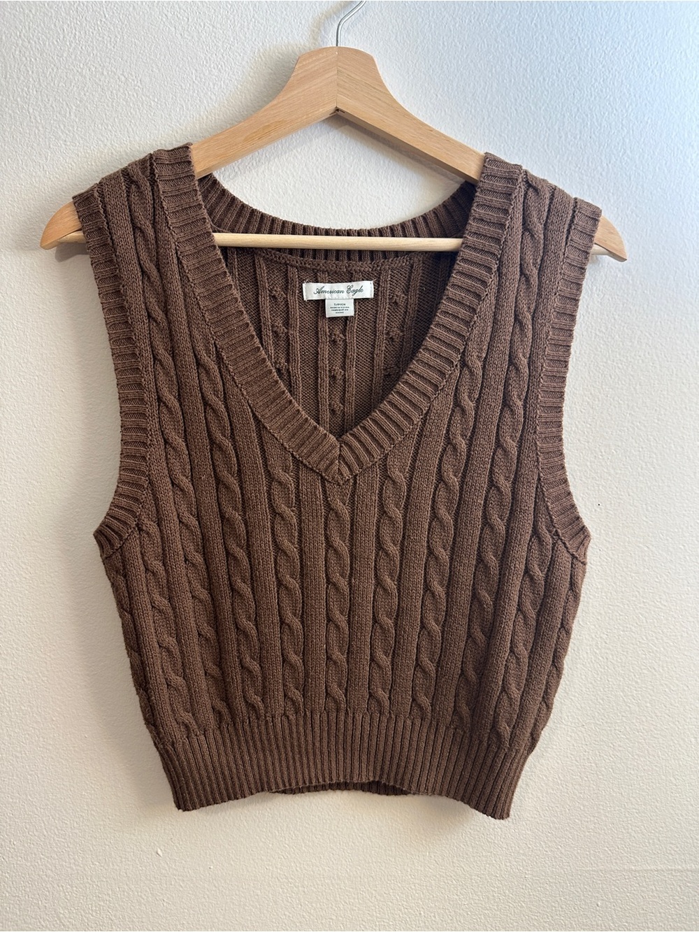 American Eagle Outfitters Brown Cable Knit V-Neck Sweater Vest